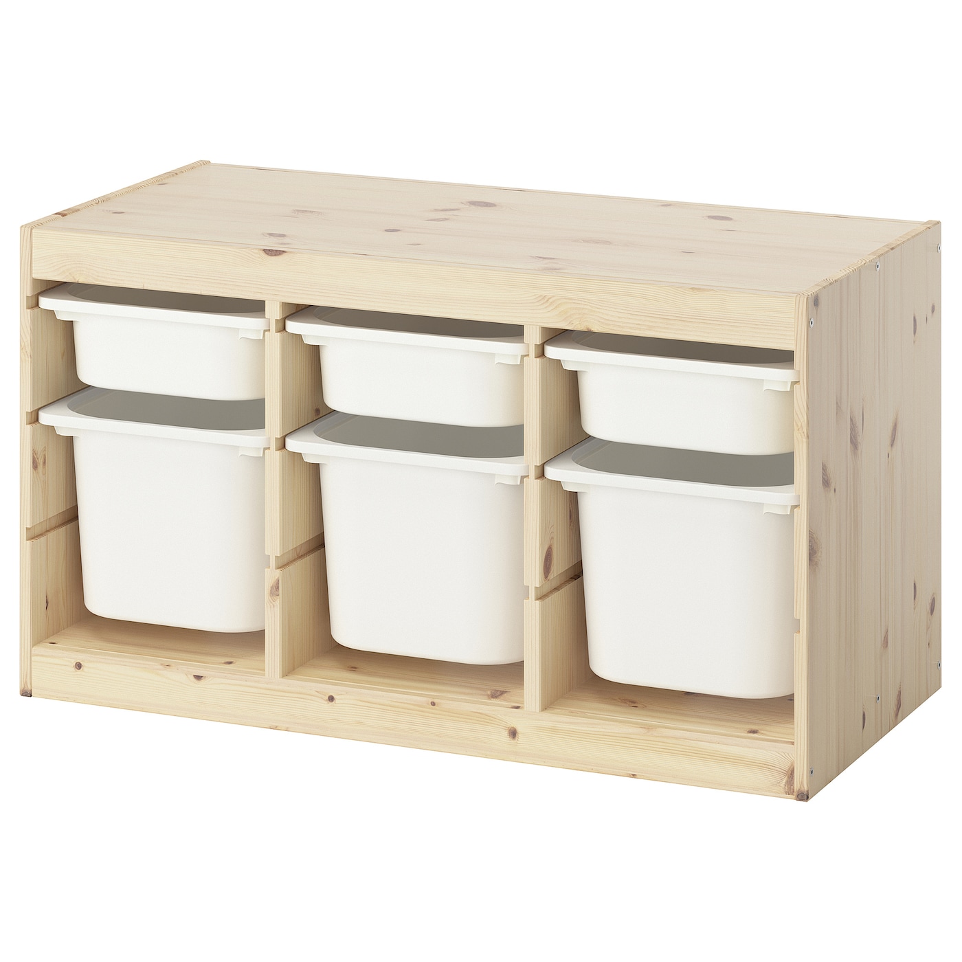 IKEA TROFAST regał z pojemnikami, jasna sosna bejcowana na biało/biały, 93x44x52 cm