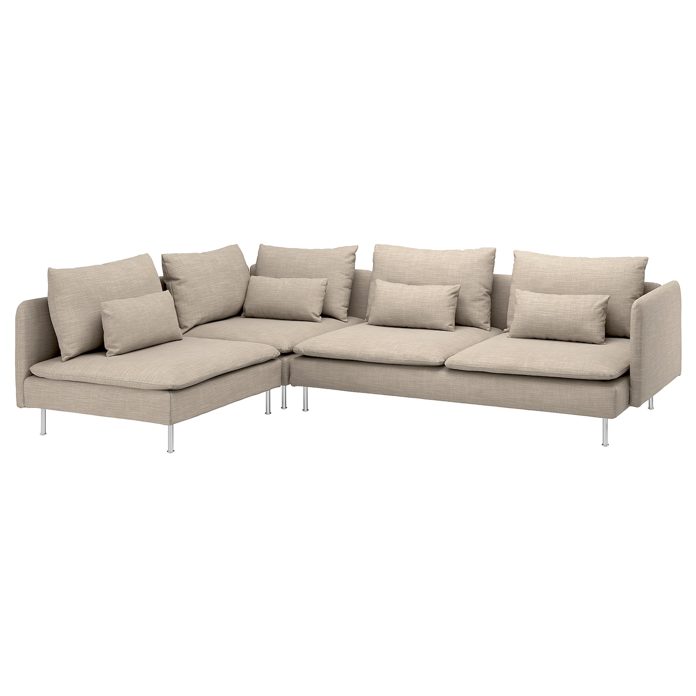 IKEA SÖDERHAMN sofa narożna 4-osobowa, z otwartym końcem/Hillared beżowy, Wysokość z poduchami oparcia: 83 cm