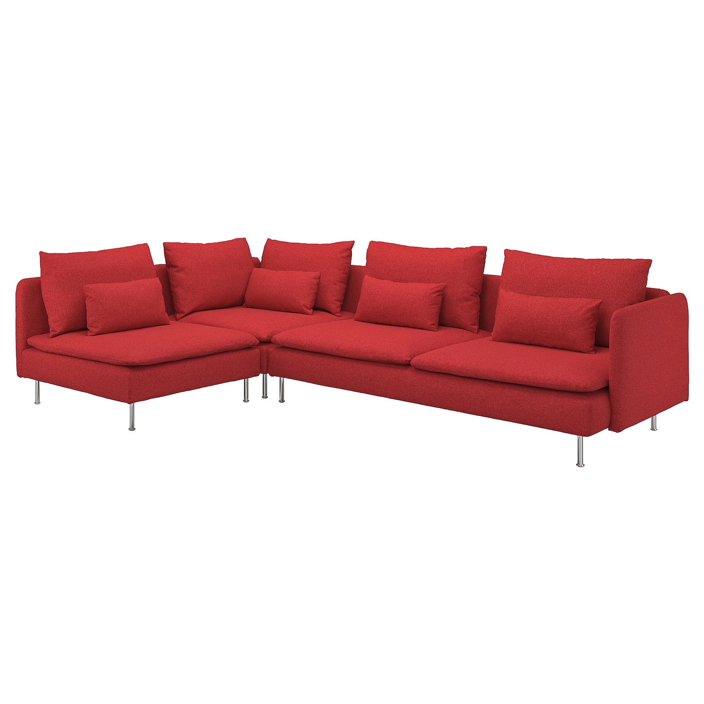 IKEA SÖDERHAMN sofa narożna 4-osobowa, z otwartym końcem/Tonerud czerwony, Wysokość z poduchami oparcia: 83 cm
