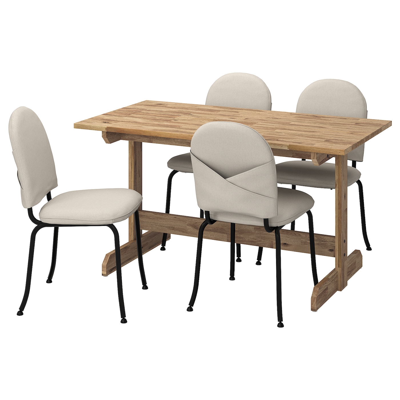 IKEA NACKANÄS / EBBALYCKE stół i 4 krzesła, akacja/Idekulla beżowy, 140 cm