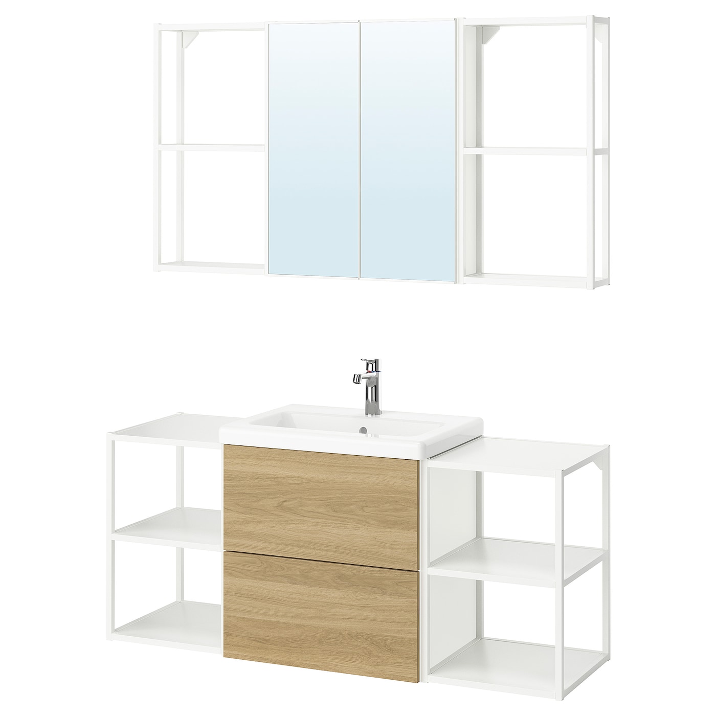 IKEA ENHET łazienka, biały/imit. dębu, 140x43x65 cm