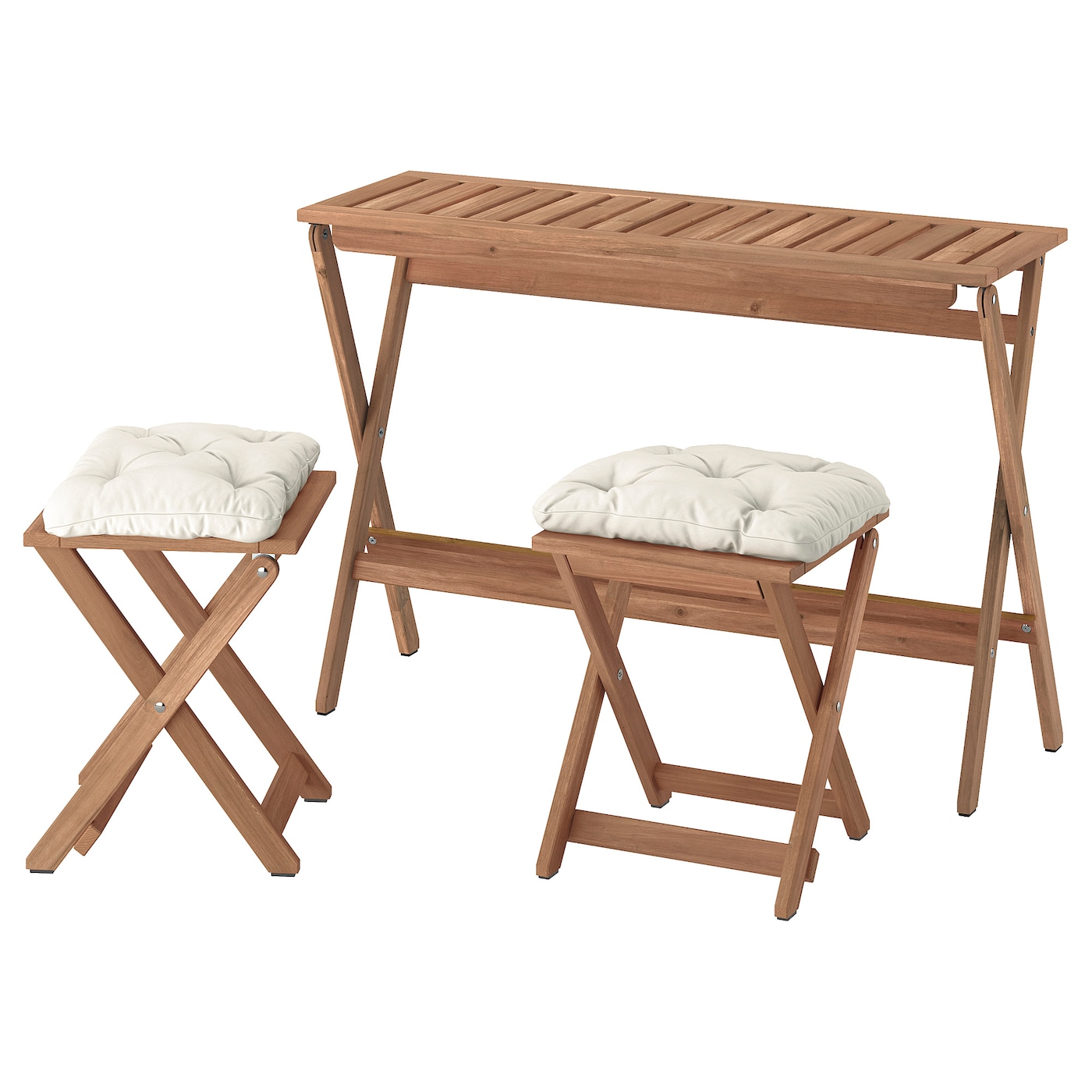 IKEA NÄMMARÖ stół ogrodowy i 2 stołki, bejca jasnobrązowa składany/składany Kuddarna jasny szarobeżowy, 108x37 cm