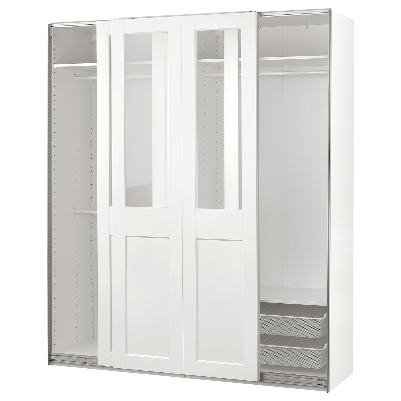 IKEA PAX / GRIMO szafa z przesuwanymi drzwiami, biały/szkło bezbarwne biały, 200x66x236 cm