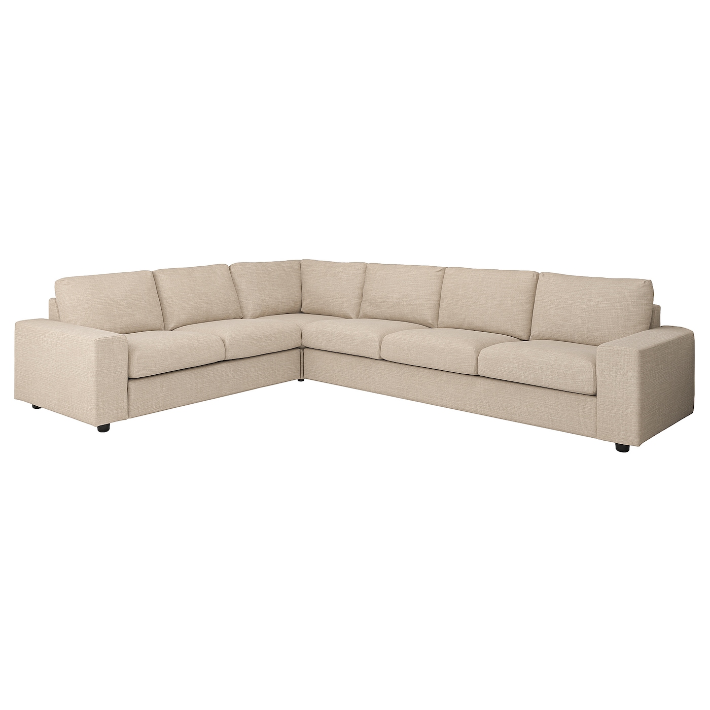 IKEA VIMLE sofa narożna 5-osobowa, z szerokimi podłokietnikami/Hillared beżowy, Wysokość z poduchami oparcia: 83 cm