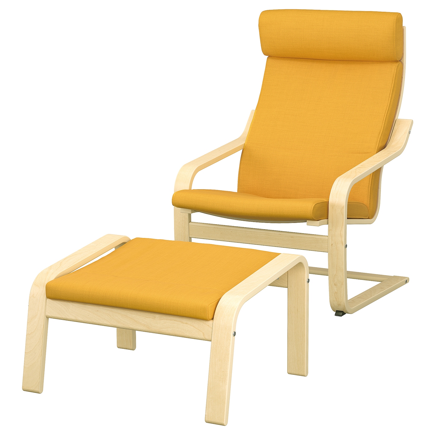 IKEA POÄNG fotel/podnóżek, okl brzoz/Skiftebo żółty