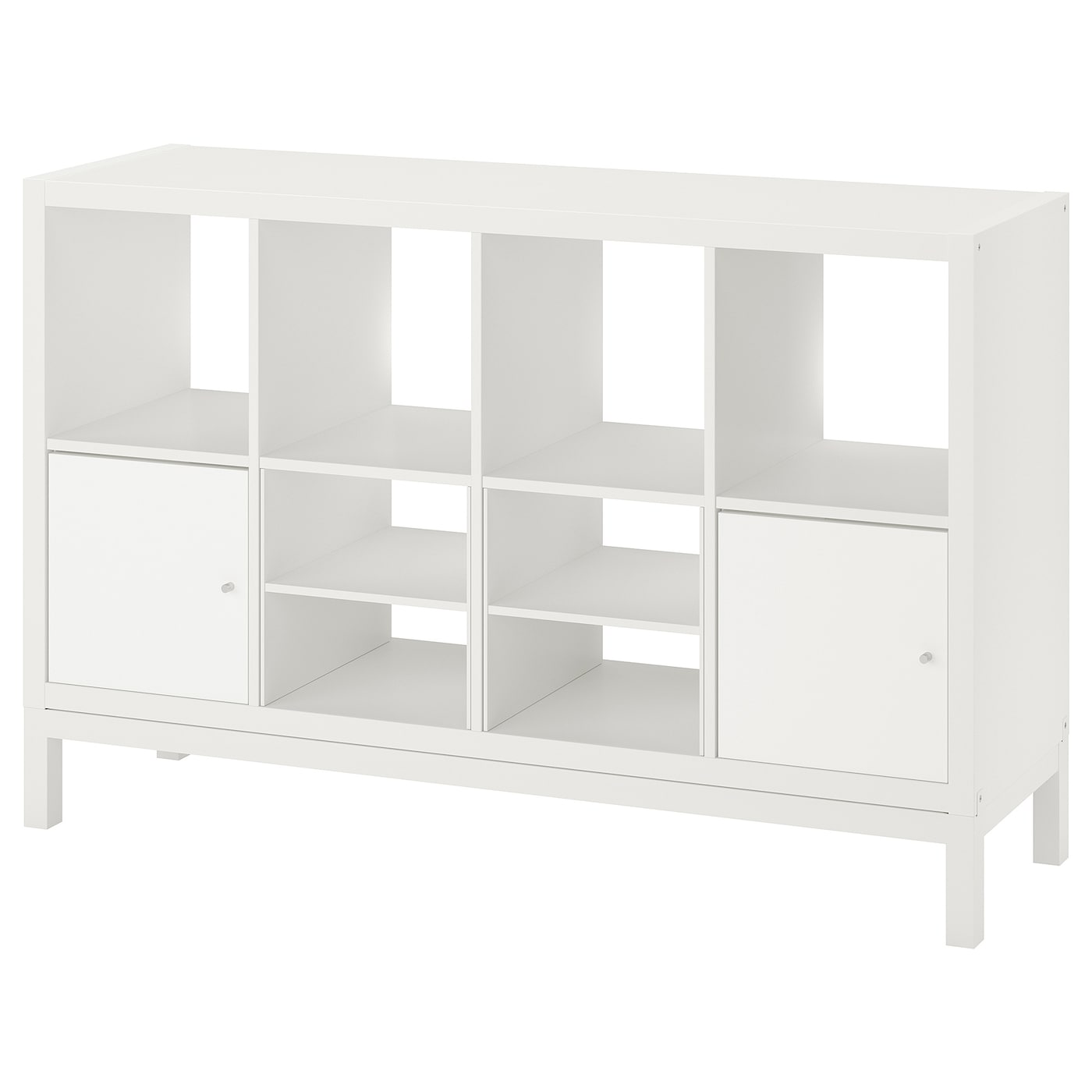 IKEA KALLAX regał z ramą nośną, z 2 drzwi/z 2 wkładami z półką biały, 147x94 cm