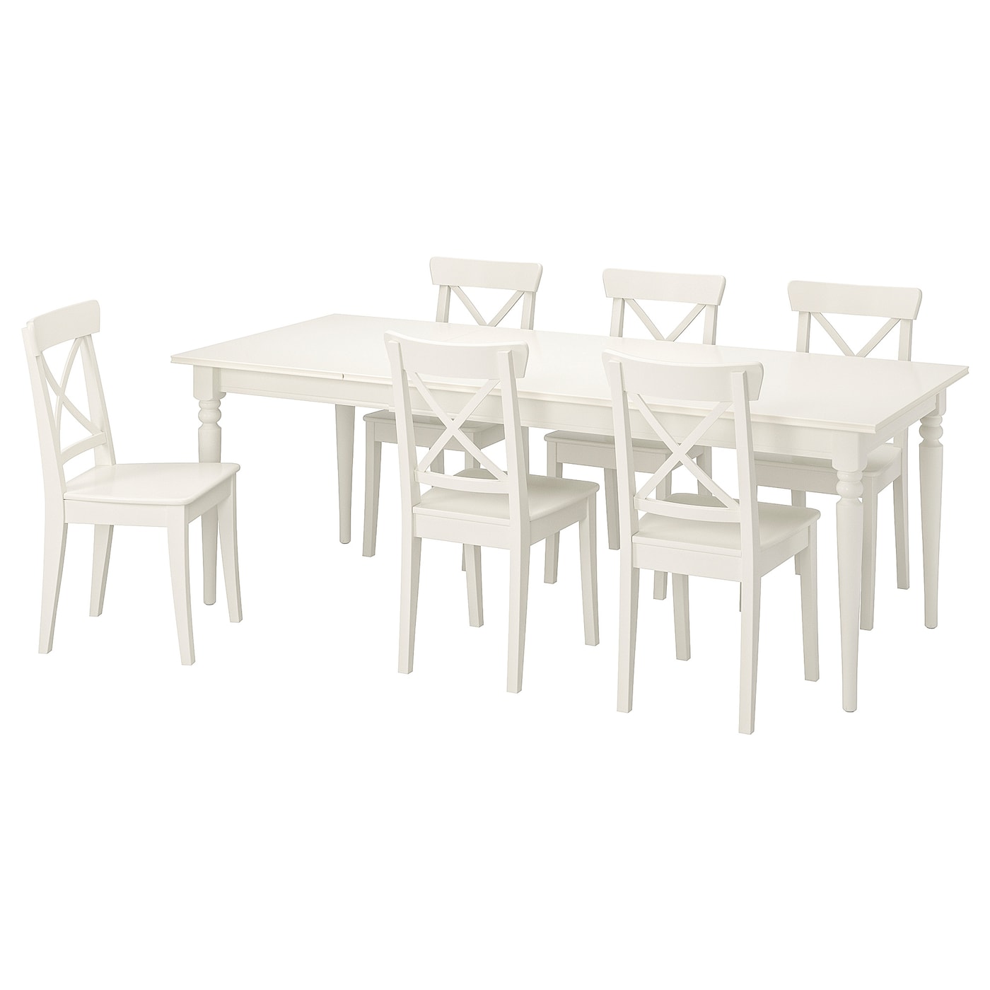 IKEA INGATORP / INGOLF stół i 6 krzeseł, biały/biały, 155/215 cm