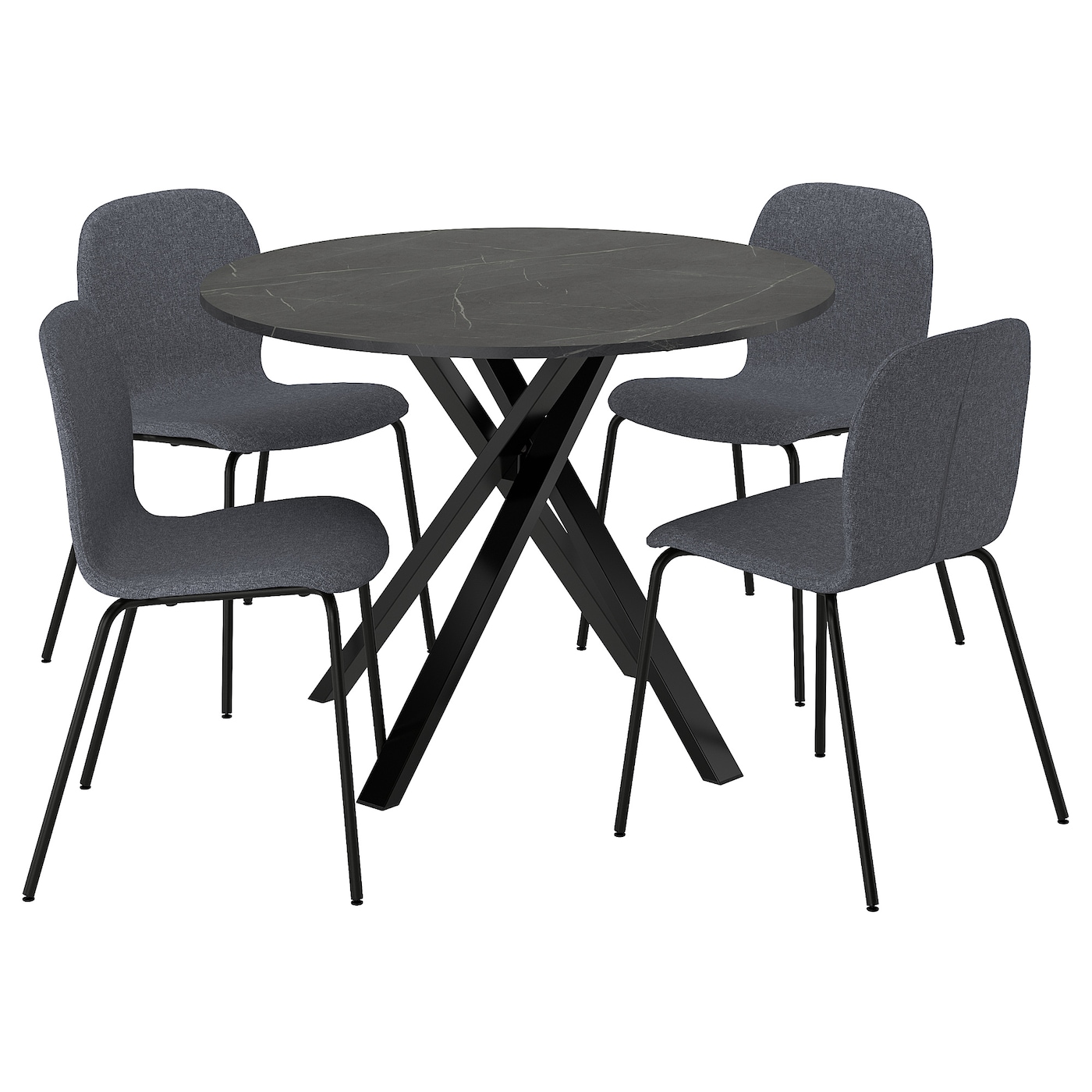 IKEA MARIEDAMM / KARLPETTER stół i 4 krzesła, czarny imitacja marmuru/Gunnared średni szary czarny, 105 cm