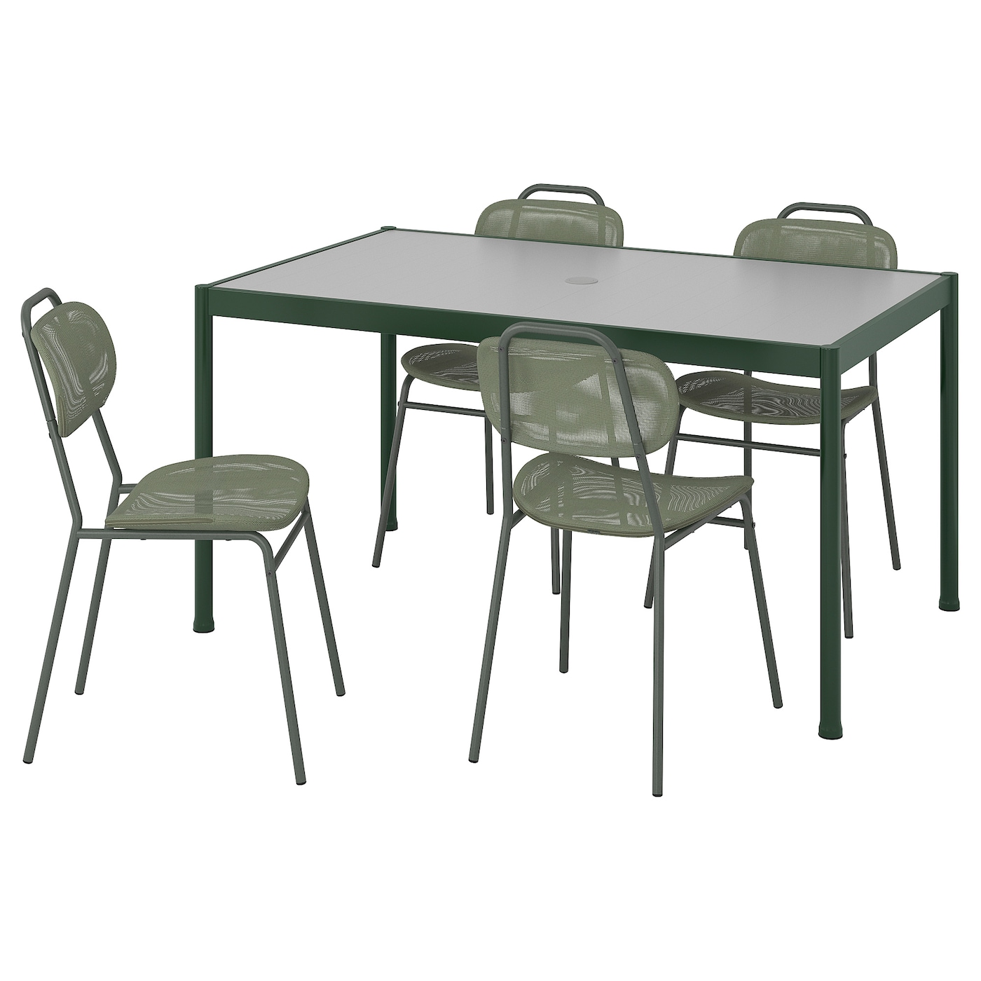 IKEA SEGERÖN / ENSHOLM stół i 4 krzesła, Segerön/Ensholm zewnętrzne ciemnozielony/zielony, 147 cm