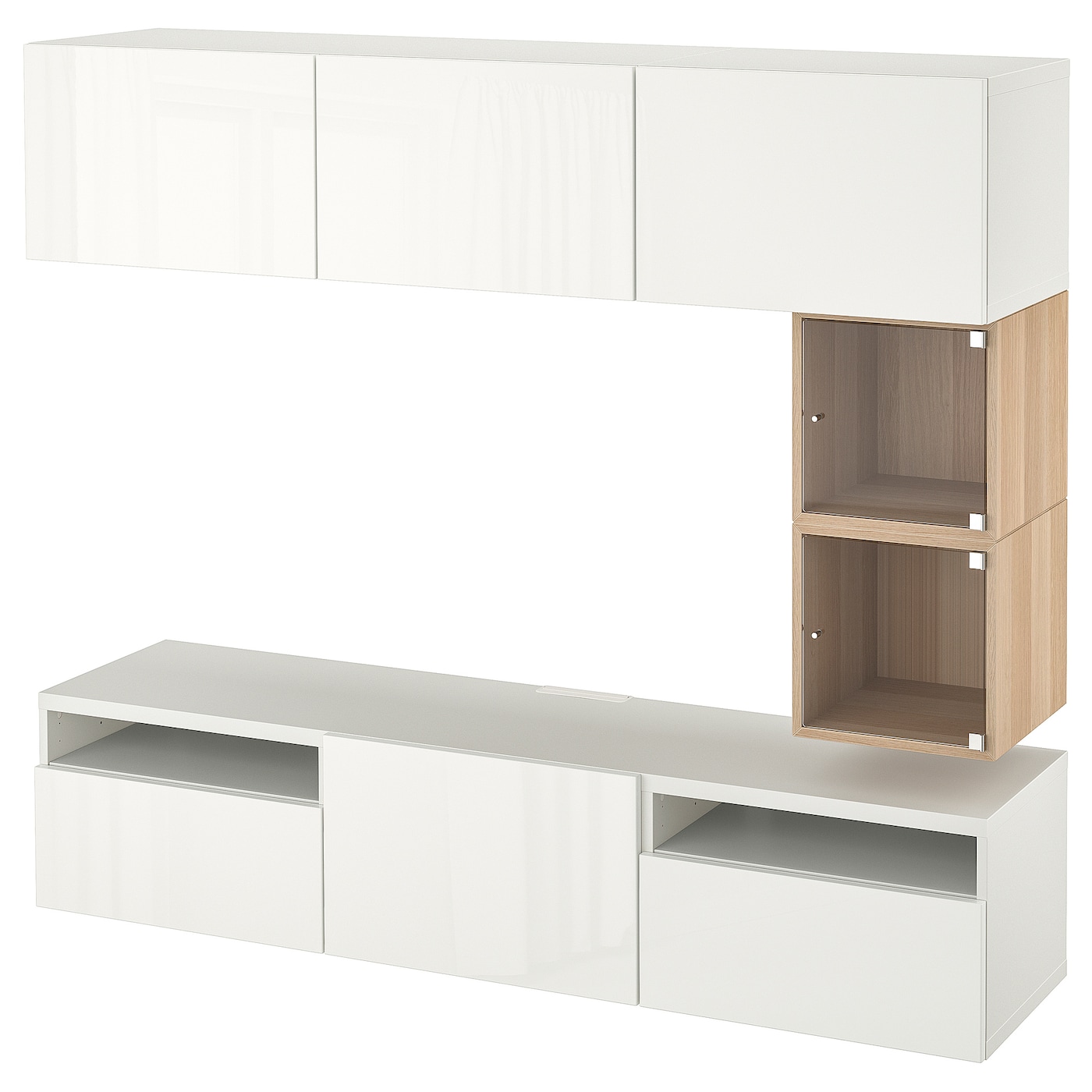IKEA BESTÅ / EKET szafka pod TV, biały/Selsviken połysk/biel, 180x42x166 cm