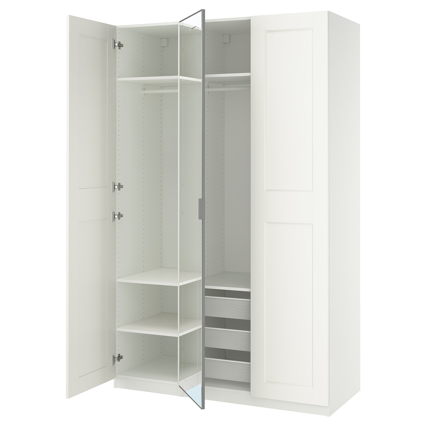 IKEA PAX / KAMMARTORP/GRIMO kombinacja szafy, biały lustro/szary biały, 150x60x236 cm