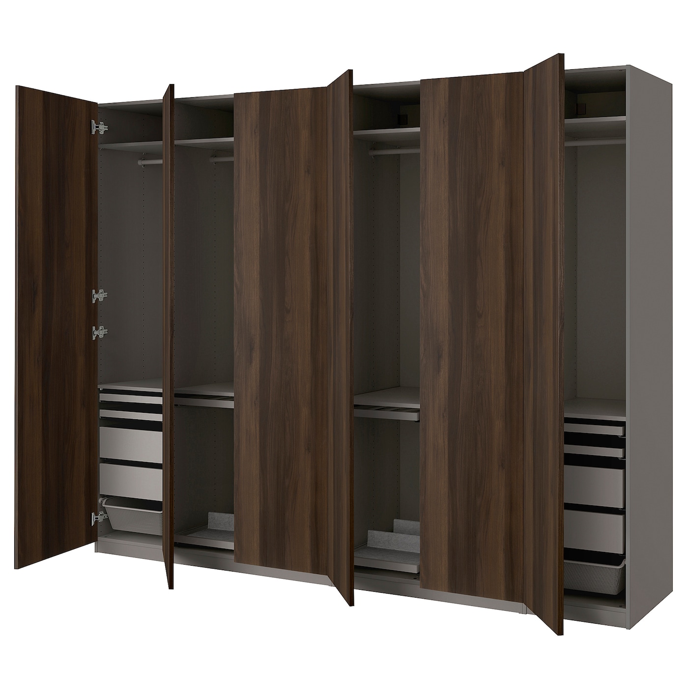 IKEA PAX / STORKLINTA kombinacja szafy, ciemnoszary/ciemnobrązowy bejcowany dąb, imitacja, 300x60x236 cm
