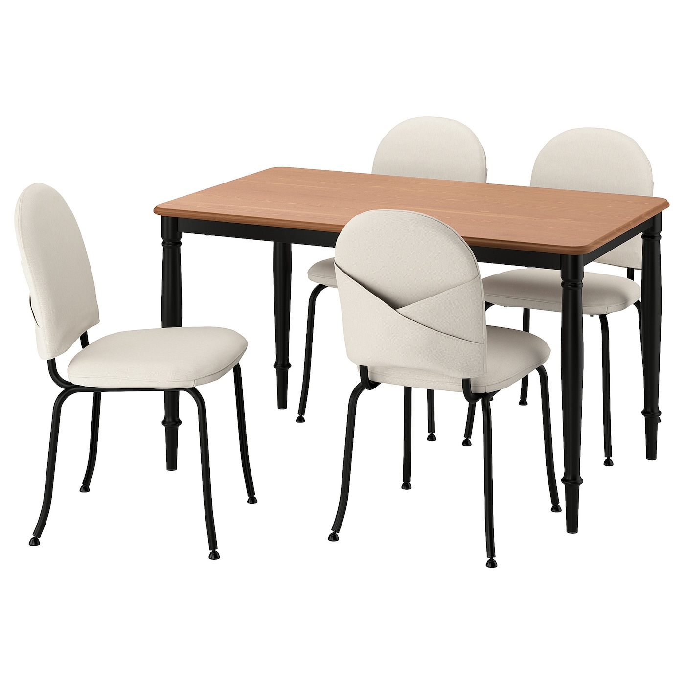 IKEA DANDERYD / EBBALYCKE stół i 4 krzesła, sosna czarny/Idekulla beżowy, 130 cm