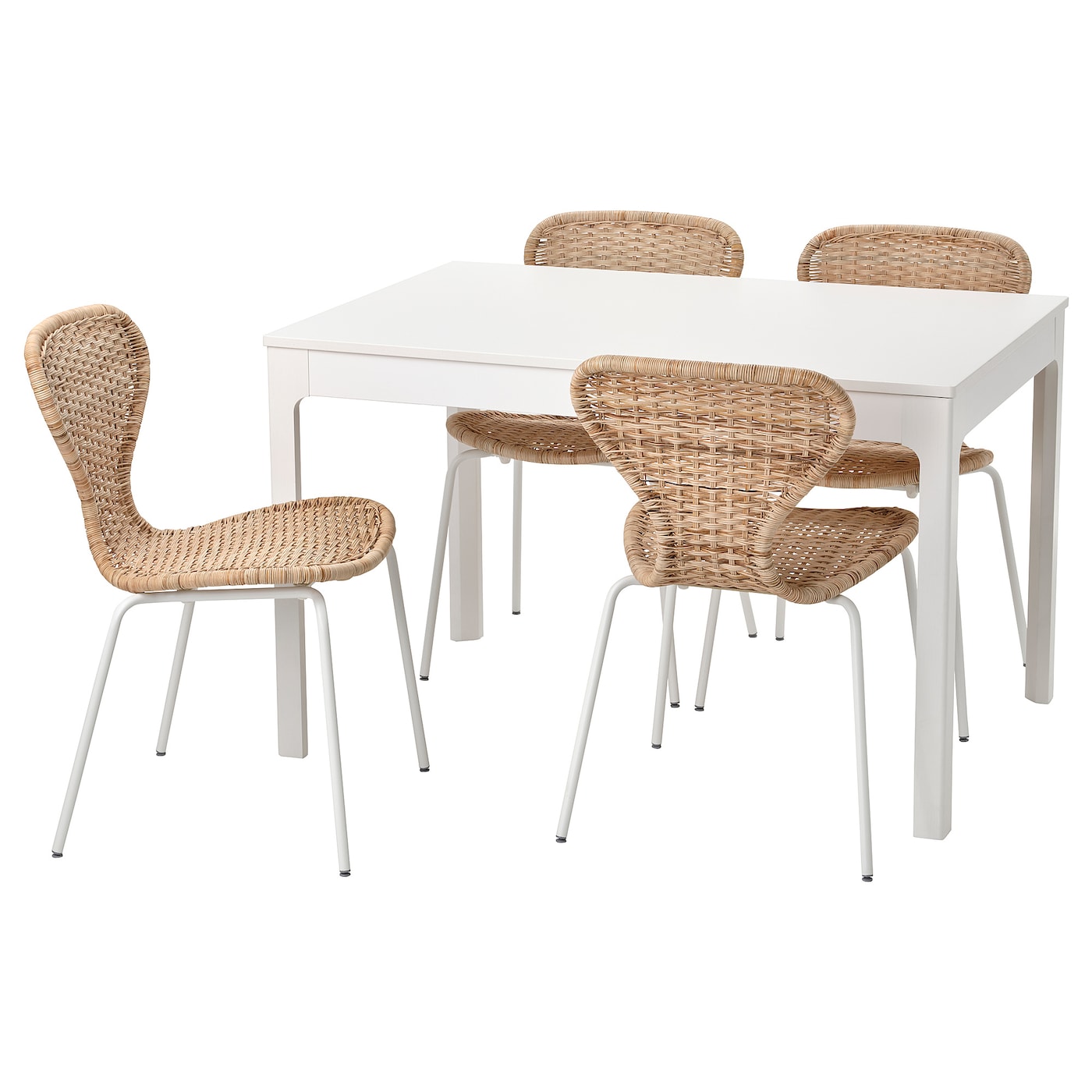 IKEA EKEDALEN / ÄLVSTA stół i 4 krzesła, biały/rattan biały, 120/180x80 cm
