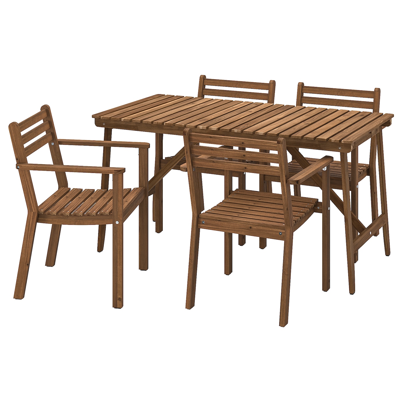 IKEA ASKHOLMEN stół+4 krzesła z podłok, na zew, ciemnobrązowy, 143x75 cm