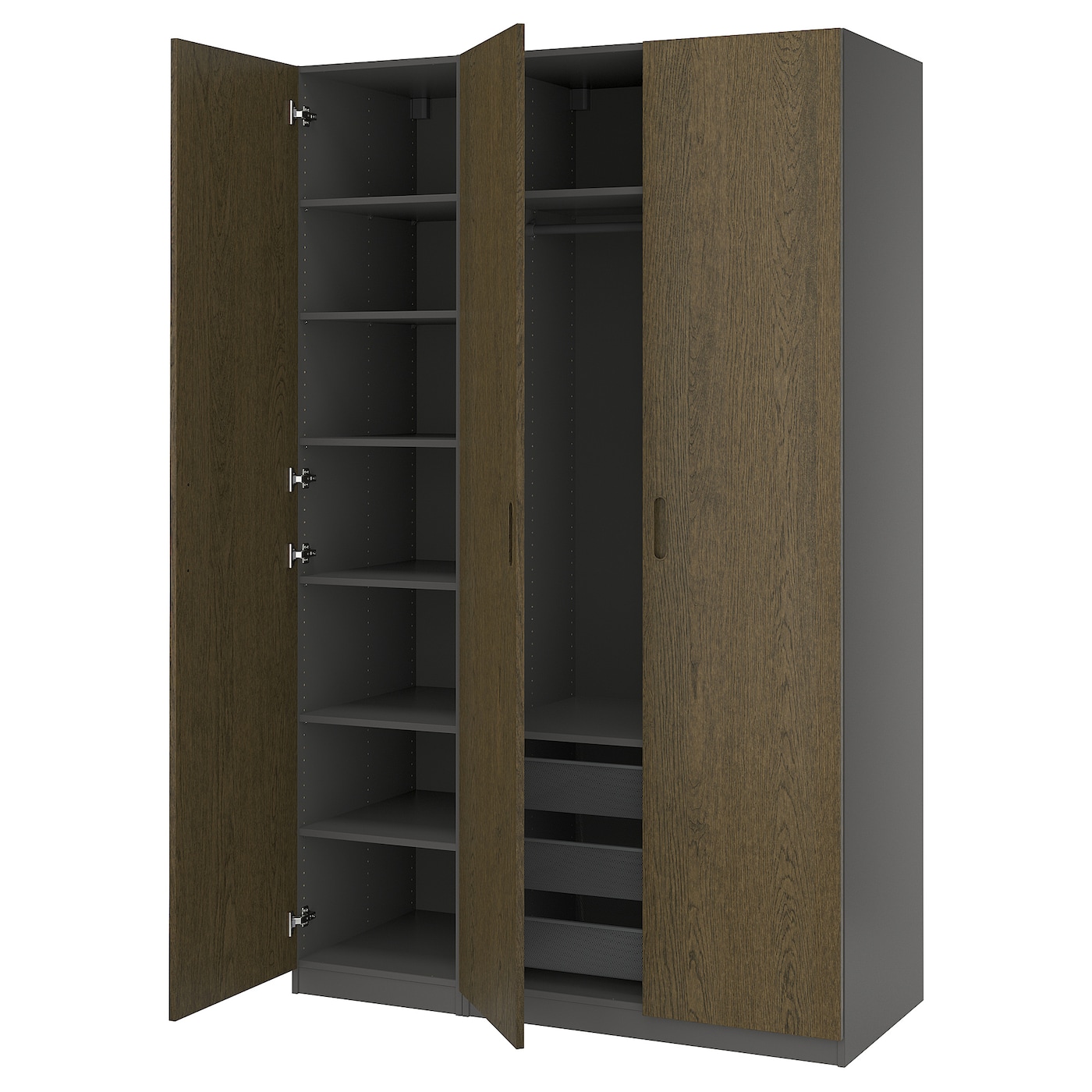IKEA PAX / TONSTAD kombinacja szafy, ciemnoszary/brązowy bejcowana okleina dębowa, 150x60x236 cm