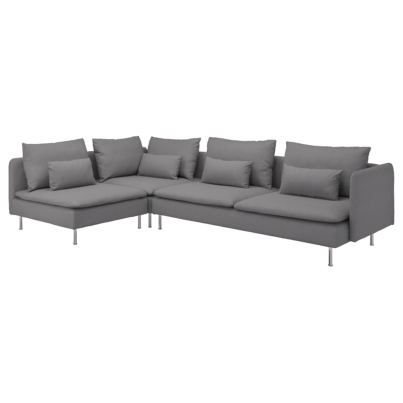 IKEA SÖDERHAMN sofa narożna 4-osobowa, z otwartym końcem/Tonerud szary, Wysokość z poduchami oparcia: 83 cm