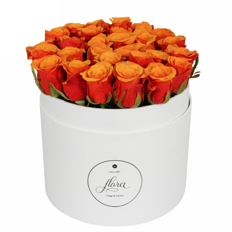 FlowerBox - pomarańczowe róże w pudełku - Poczta bukietowa - Kwiaciarnia internetowa - E-Kwiaty