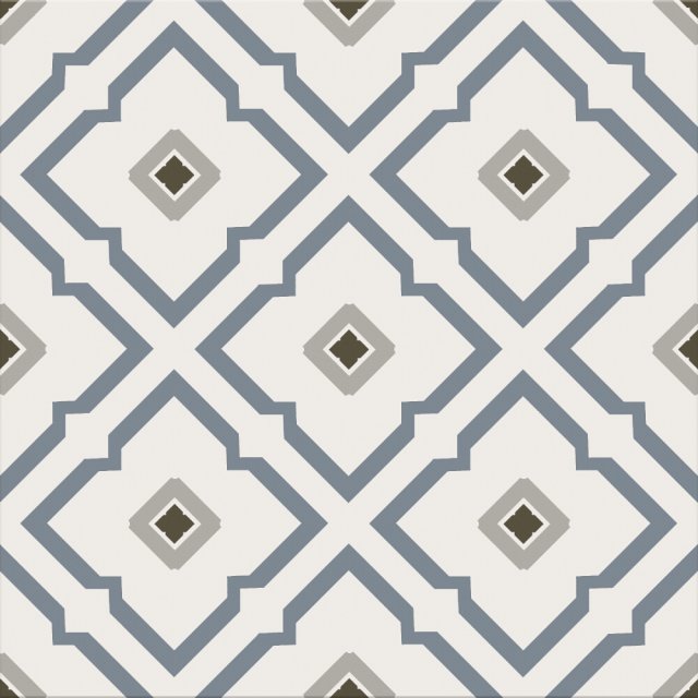 Gres szkliwiony LOVELY PATCHWORK GEOMETRIC FLOWER white-blue mat 29,8