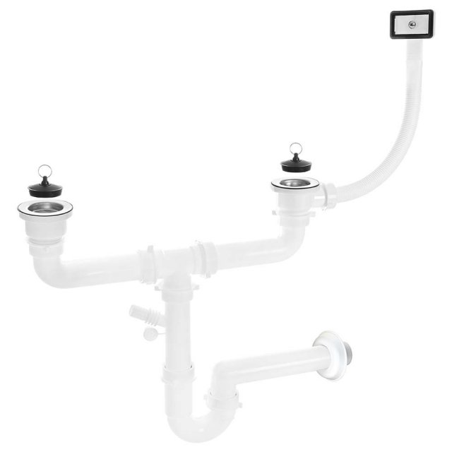 KUCHINOX Syfon 2x2" z przelewem do zlewozmywaka 2-komorowego ino