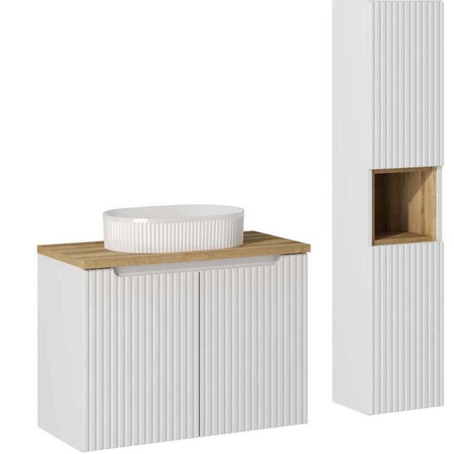 COMAD Zestaw mebli NOVA WHITE szafka z blatem OAK 80 cm, umywalka BEY