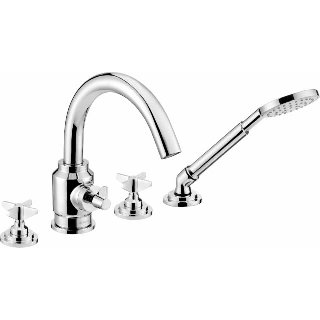 DEANTE Bateria nawannowa TEMISTO chrom 4-otworowa z zestawem prysznic