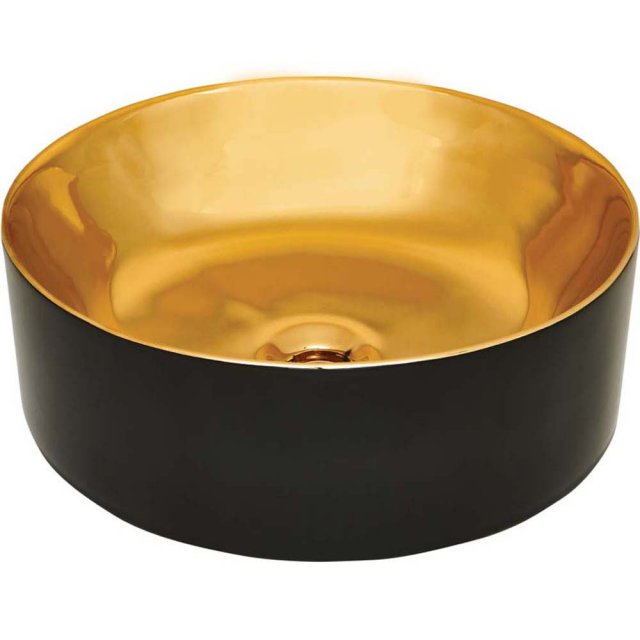 INVENA Umywalka nablatowa KOS 42 cm okrągła czarno/złoty połysk CE-38