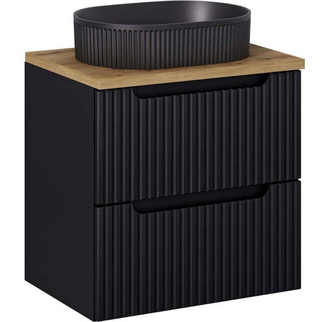 COMAD Zestaw mebli NOVA BLACK szafka z blatem OAK 60 cm, umywalka BEY