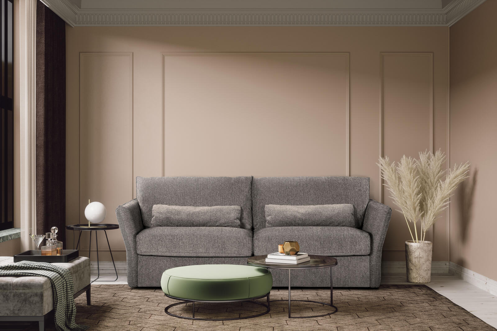 Tapicerowana sofa rozkładana szaro-brązowa Calane pojedyncza