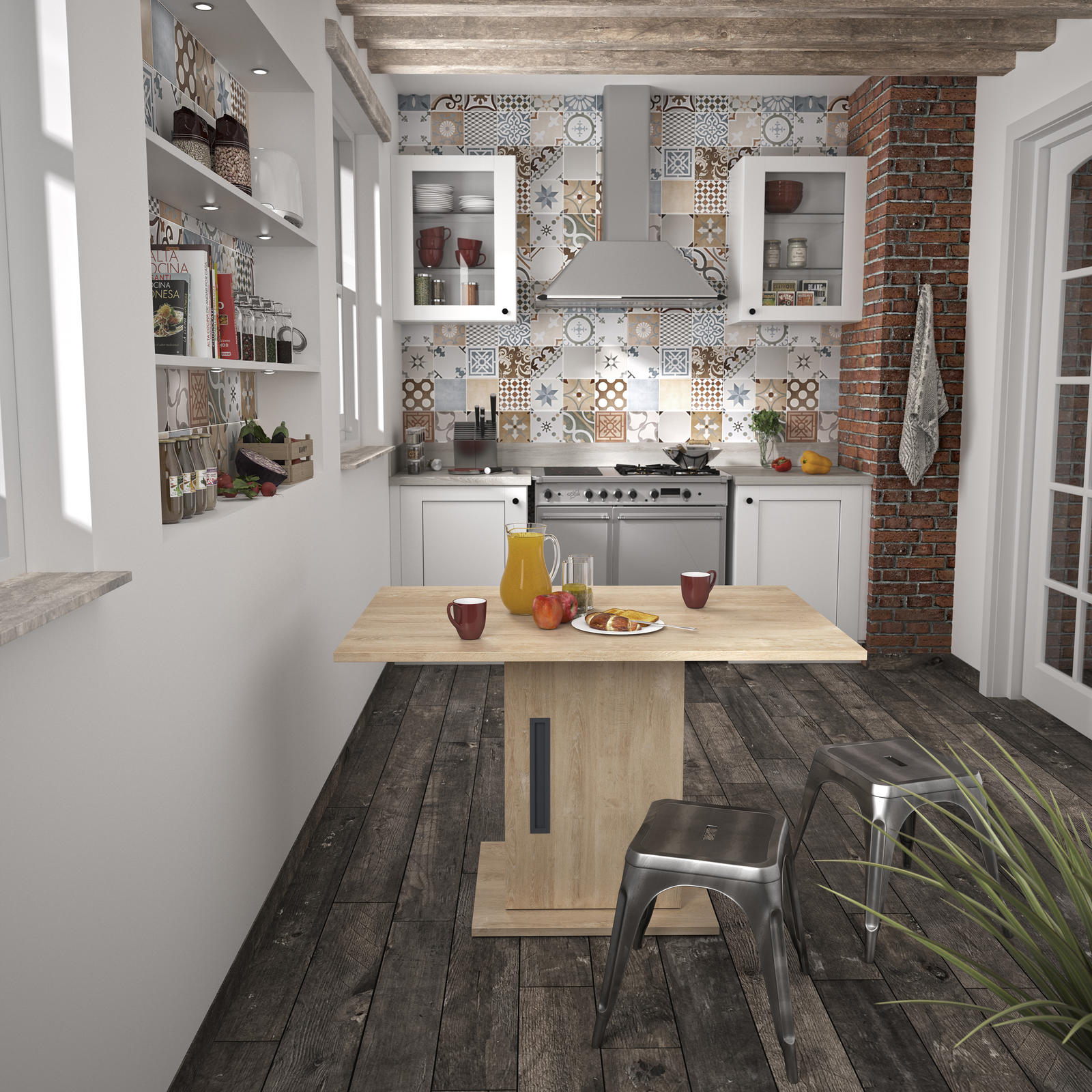 Designerski stół jadalny z magazynem dąb blond