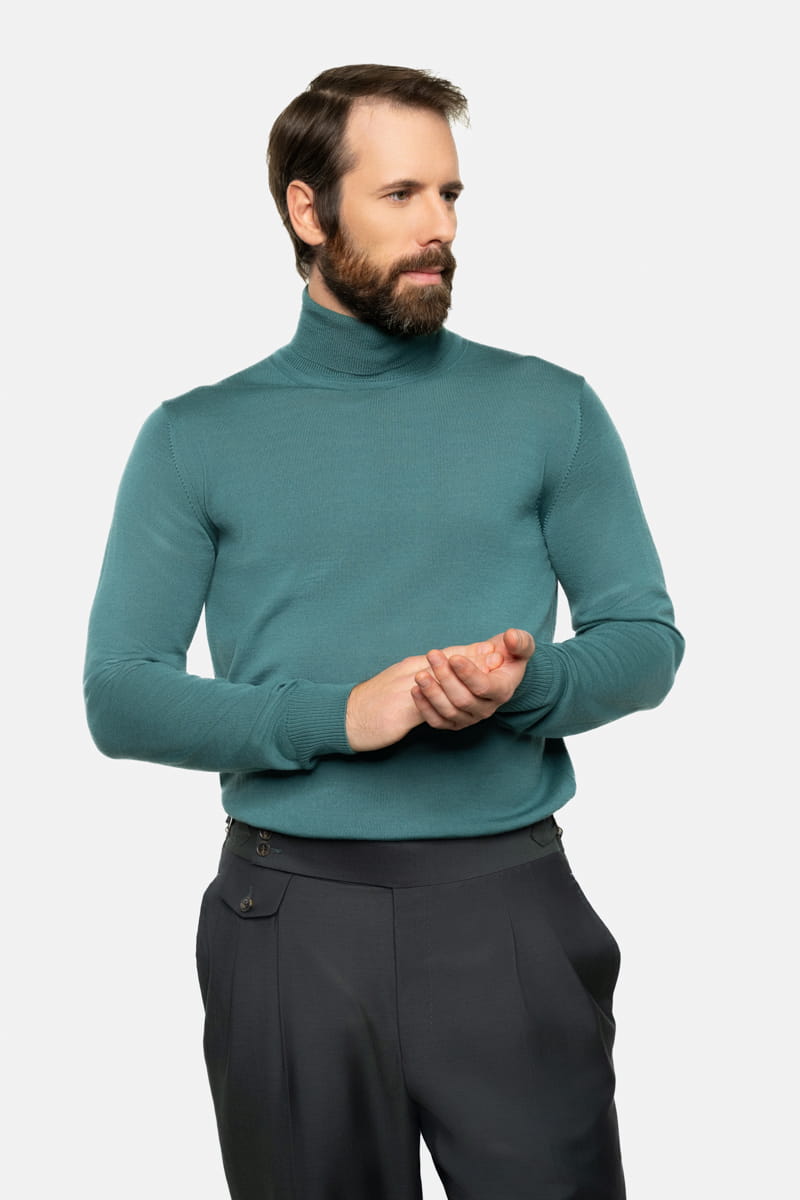 Zielony maripozyt golf z wełny merino