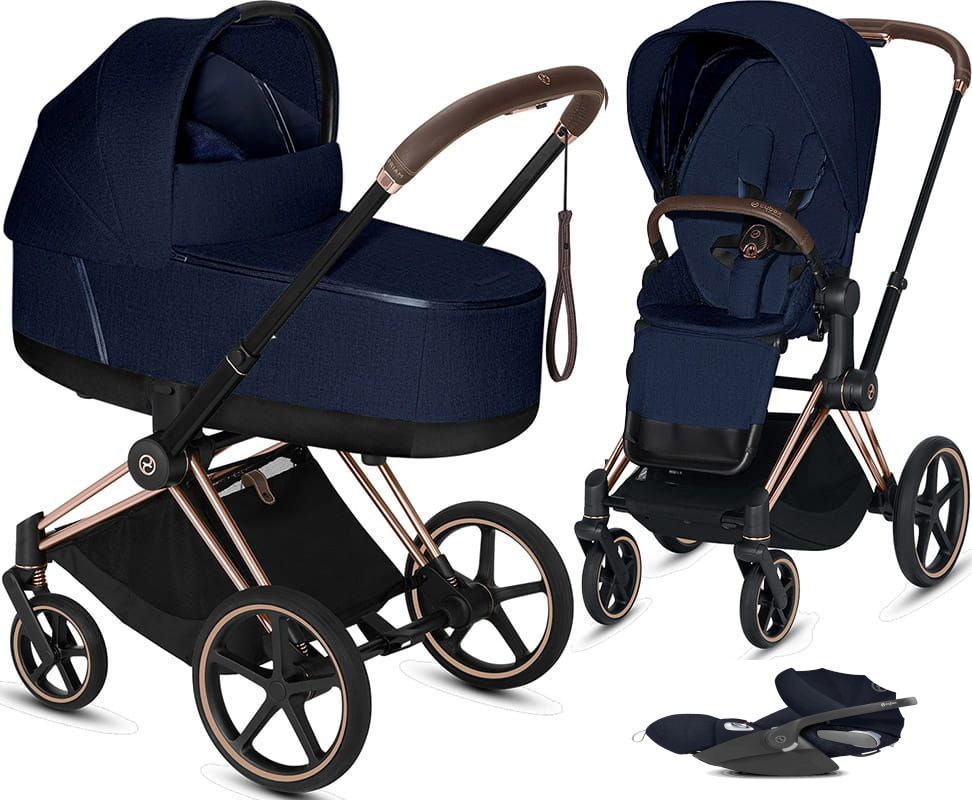 Cybex, Priam 2.0 + Cloud Z i-Size + dodatkowy Seat Pack - wózek głęboko-spacerowy z fotelikiem i dodatkową tapicerką gratis!!!-Plus Midnight Blue-C...