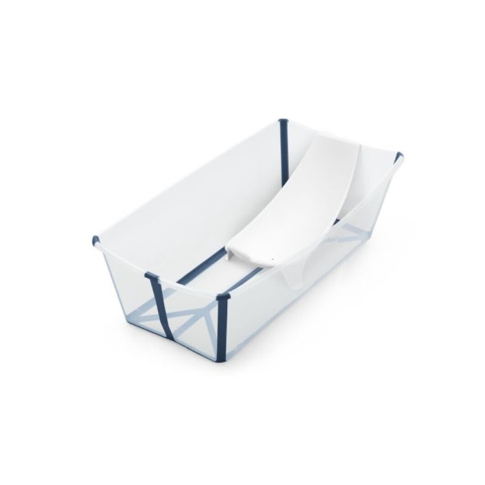 Stokke Flexi Bath XL Bundle- składana wanienka kąpielowa z wkładką dla noworodka-Transparent Blue
