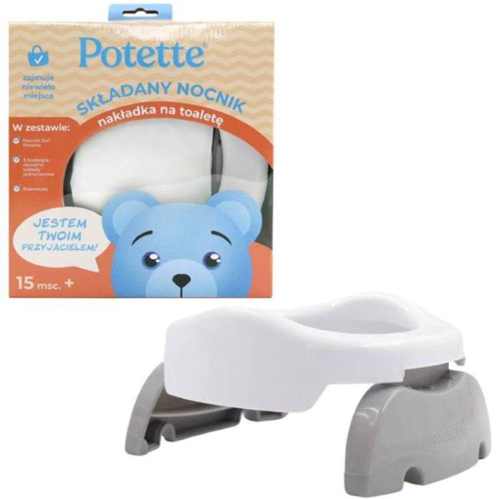 Potette Plus Nocnik turystyczny i nakładka na WC - 2 w 1-Biało-Szary