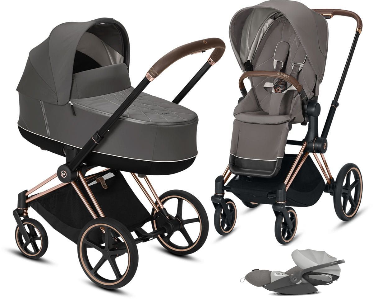Cybex, Priam 2.0 + Cloud Z i-Size + dodatkowy Seat Pack - wózek głęboko-spacerowy z fotelikiem i dodatkową tapicerką gratis!!!-Soho Grey-Rose Gold