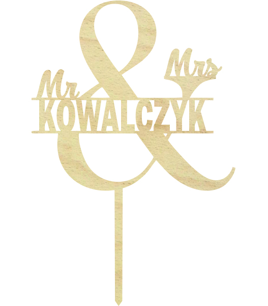 Topper napis na tort dekoracja na Ślub Nazwisko Pary Młodej pik drewniany