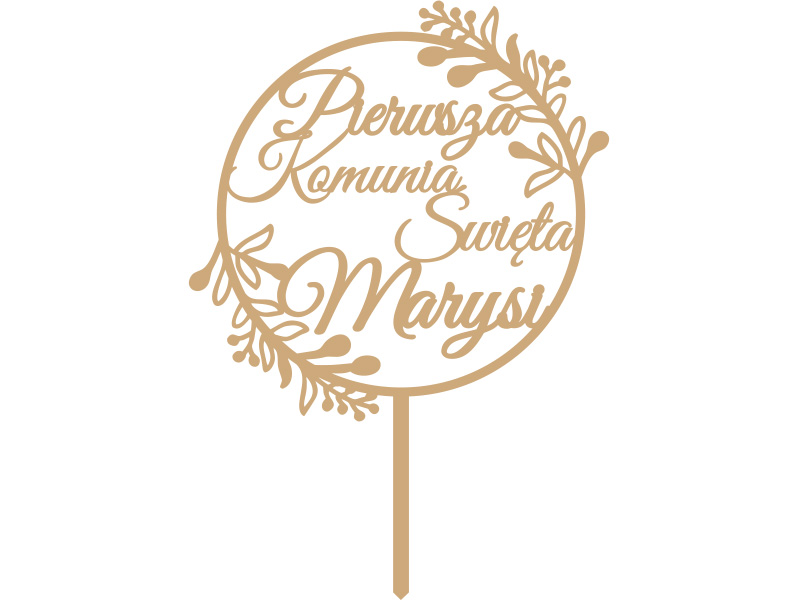 Topper napis drewniany dekoracja na tort Pierwsza Komunia Święta z imieniem