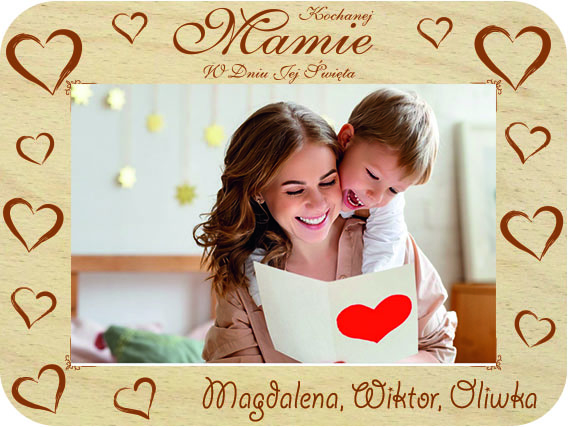 Prezent dla Mamy ramka na zdjęcie, drewniana kartka z życzeniami na Dzień Mamy IMIĘ grawer