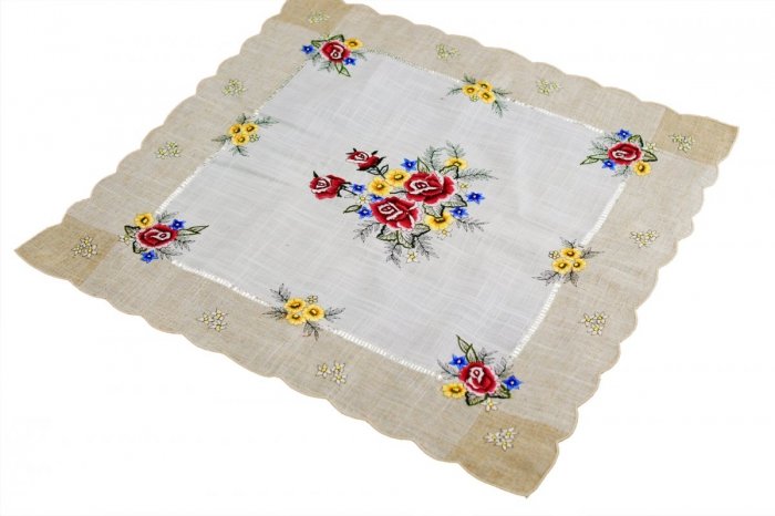 Obrus 60x60 wz. 1787 Kolor: lniany bordowe róże