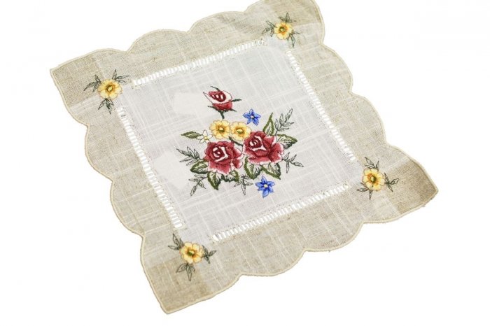Obrus 20x20 wz. 1787 Kolor: lniany bordowe róże