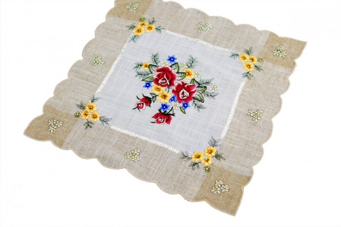 Obrus 40x40 wz. 1787 Kolor: lniany bordowe róże