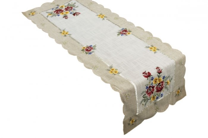 Obrus 40x90 wz. 1787 Kolor: lniany bordowe róże