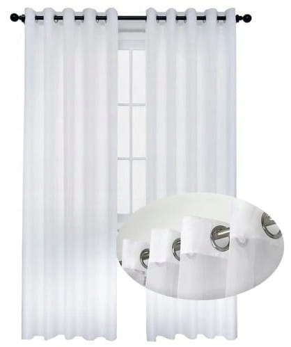 ETAMINA FIRANA GOTOWA na srebrnych przelotkach wys 250x550 cm BIAŁA GŁADKA