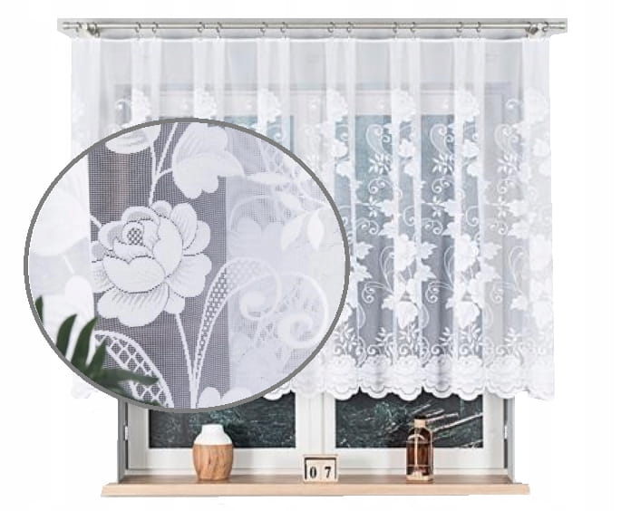 Firana krótka żakardowa Róże 130x350 - Delikatna i elegancka dekoracja