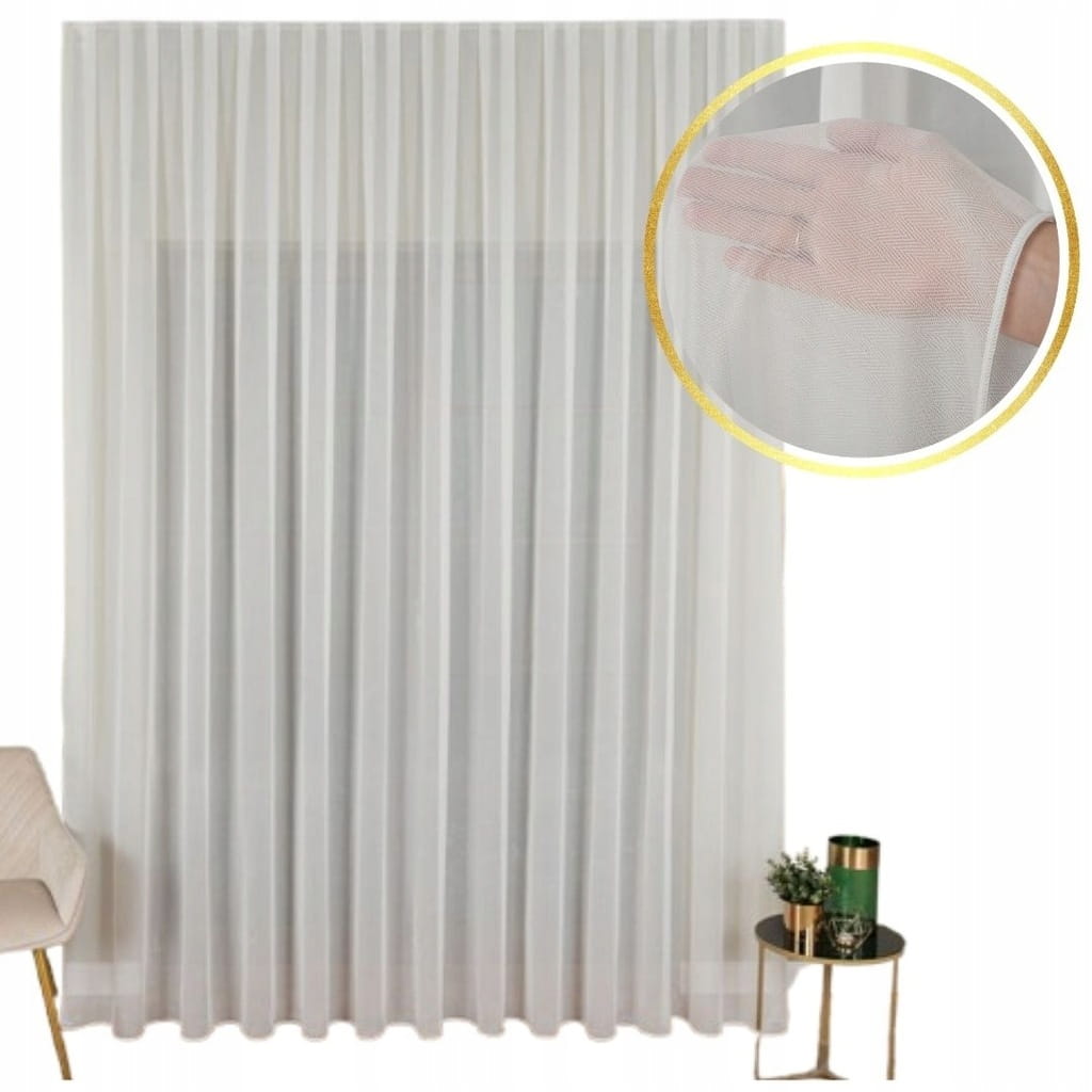 Firanka biała fantazyjna w jodełkę z ołowianką 240x950cm szyta na wymiar