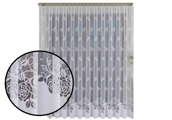 Firana żakardowa Róże 220x650 z taśma