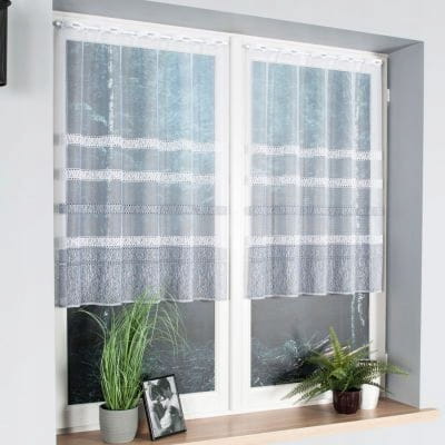 Firanka gotowa do kuchni 100x350 cm biel/szary - elegancka, modne wzory.