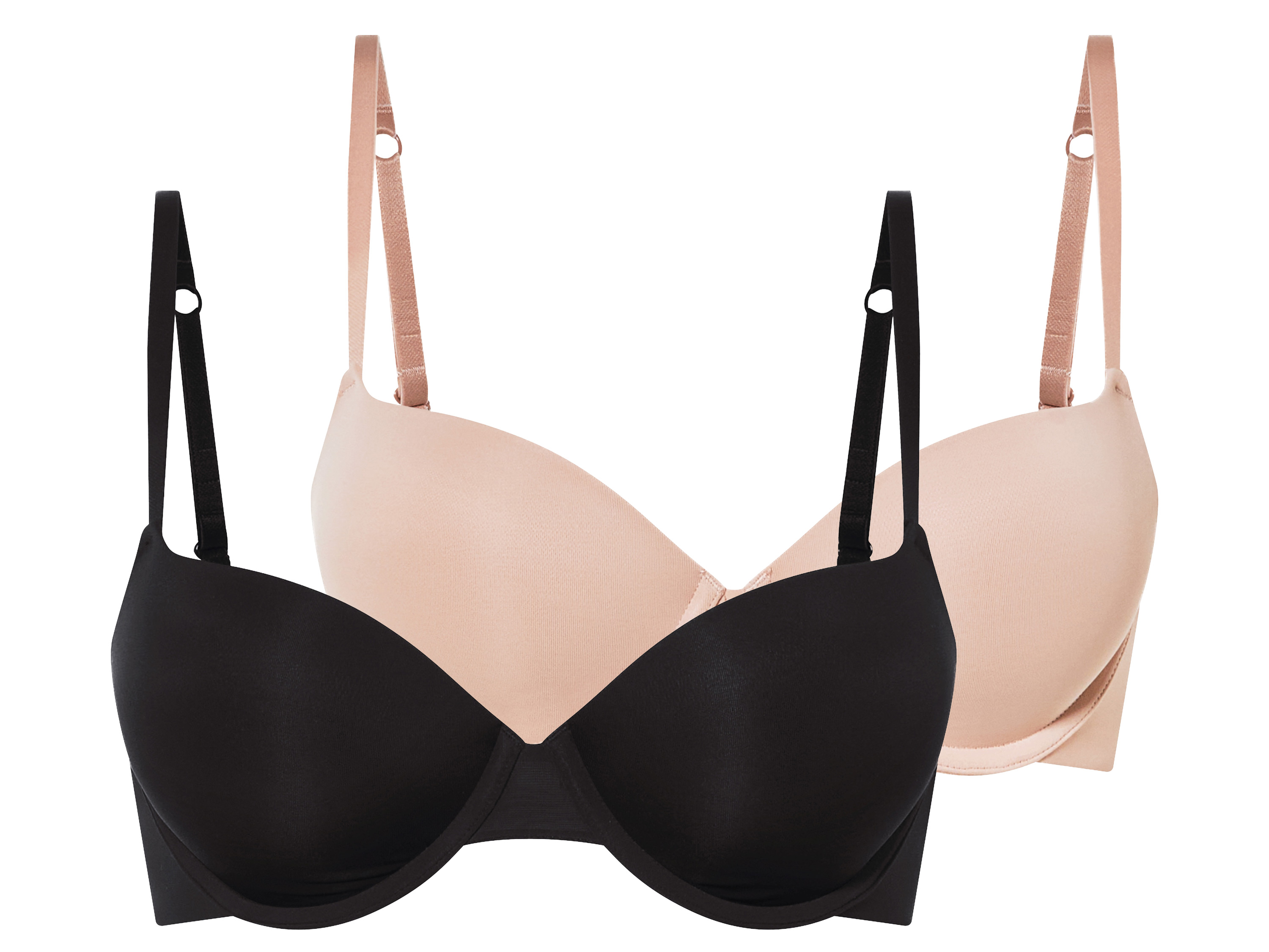 esmara Biustonosze push-up, 2 pary Czarny/ beżowy, 85D