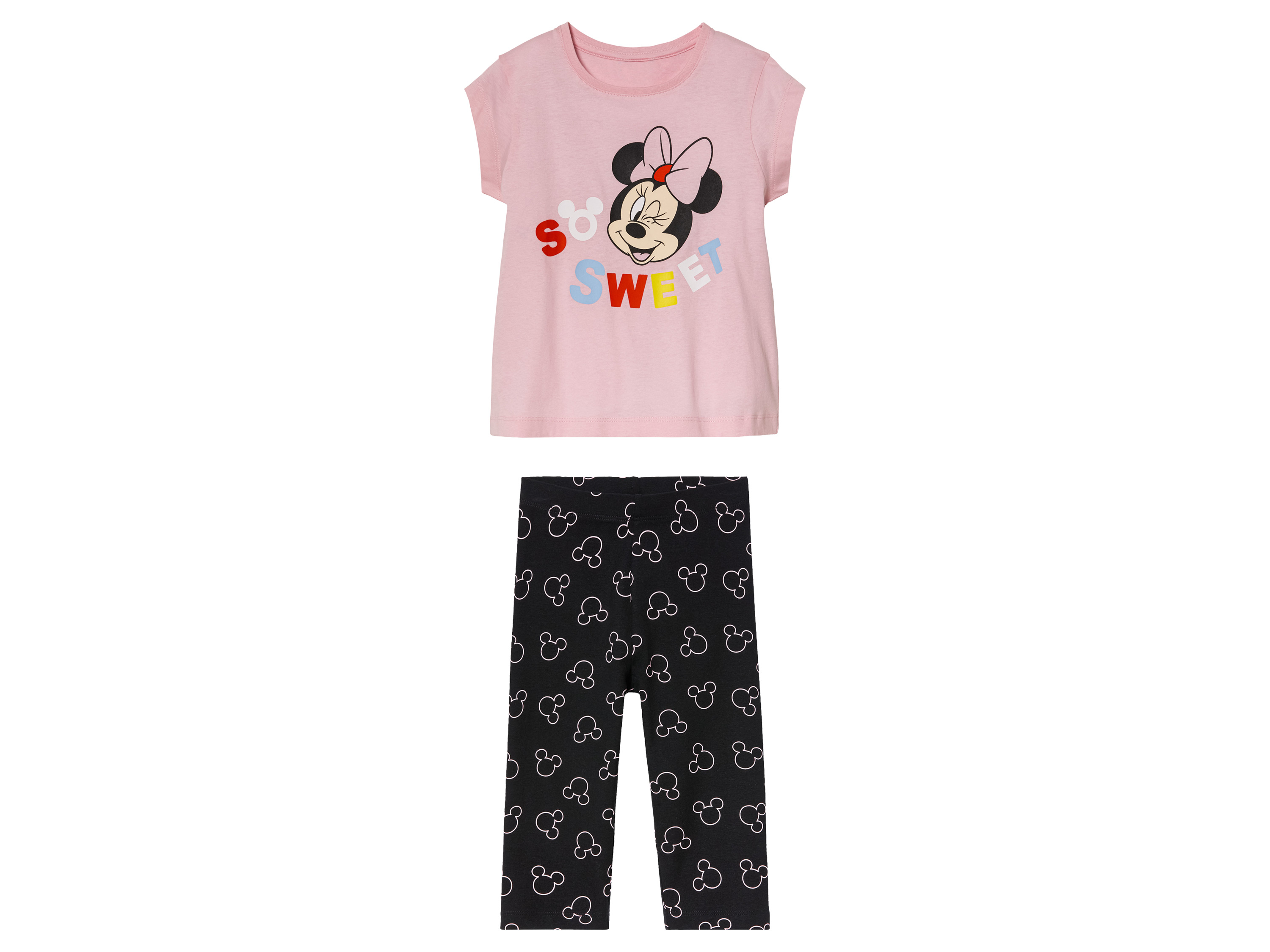 Komplet dziewczęcy z Myszką Minnie t-shirt + legginsy 3/4 134/140, Różowy/czarny