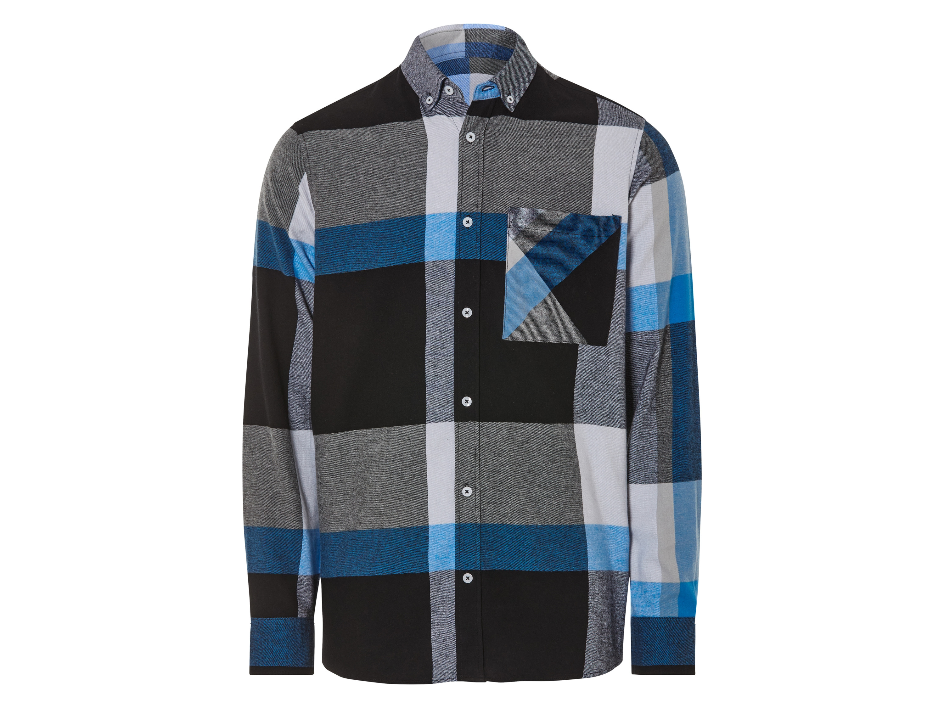 Livergy Koszula flanelowa męska z bawełny M39/40, Czarny/ biały/ niebieski